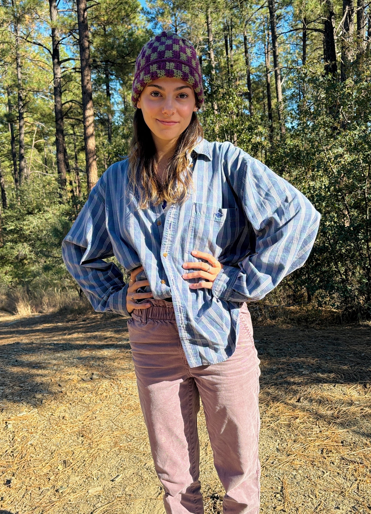 Green & Purple Checkered Beanie